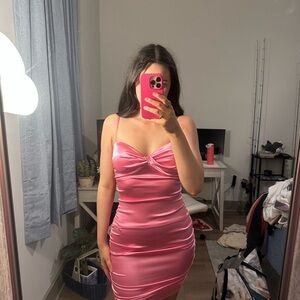 Pink Ruched Bodycon Mini Dress Spaghetti Strap
